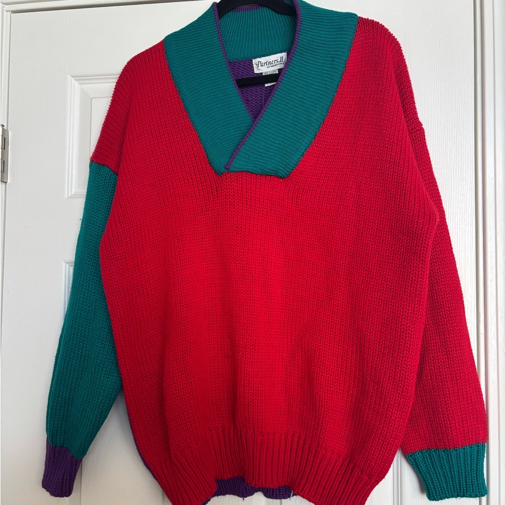 Vintage Meryven’s Red, Purple Green Colorblock Sweater